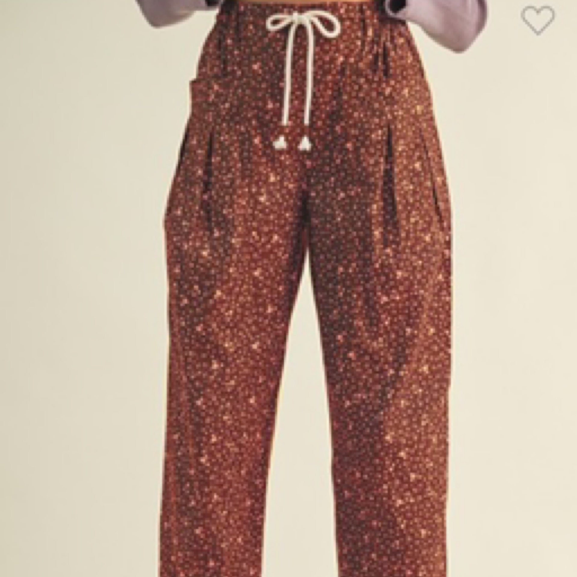 Ditsy Drawstring Barrel Pants- Espresso