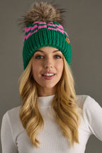 Green & Pink Checkered Pom Hat