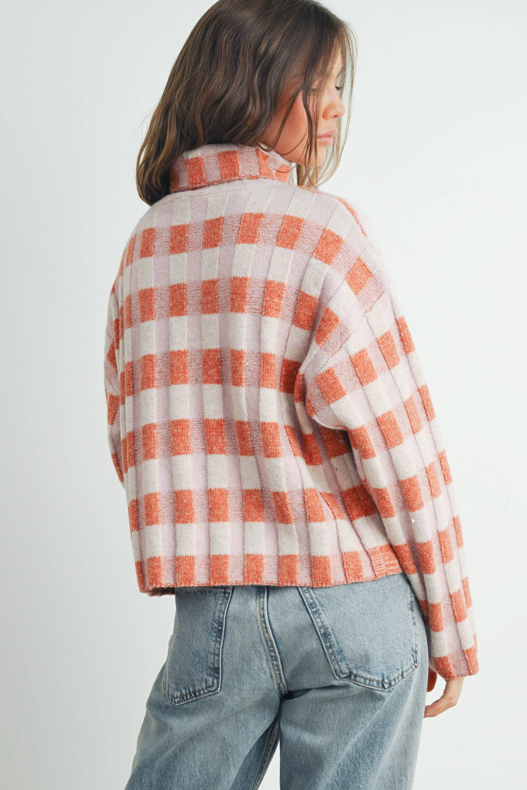 Check Turtleneck Sweater Taupe