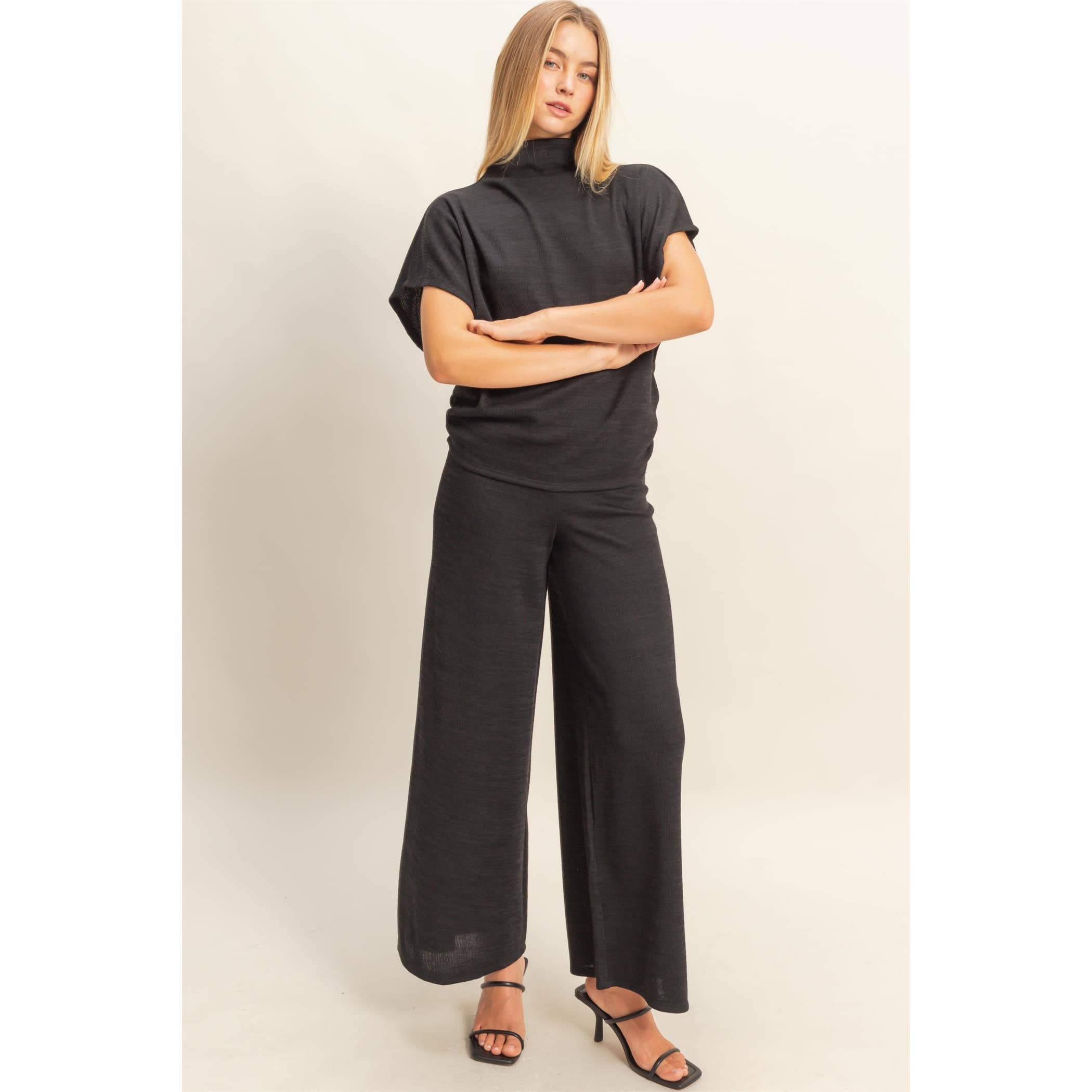 Mock Neck Top And Pants Set: Beige