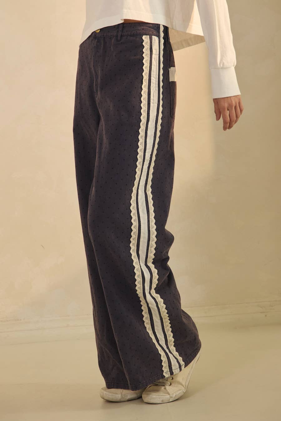 Acid Washed Polka Dot Denim Pants