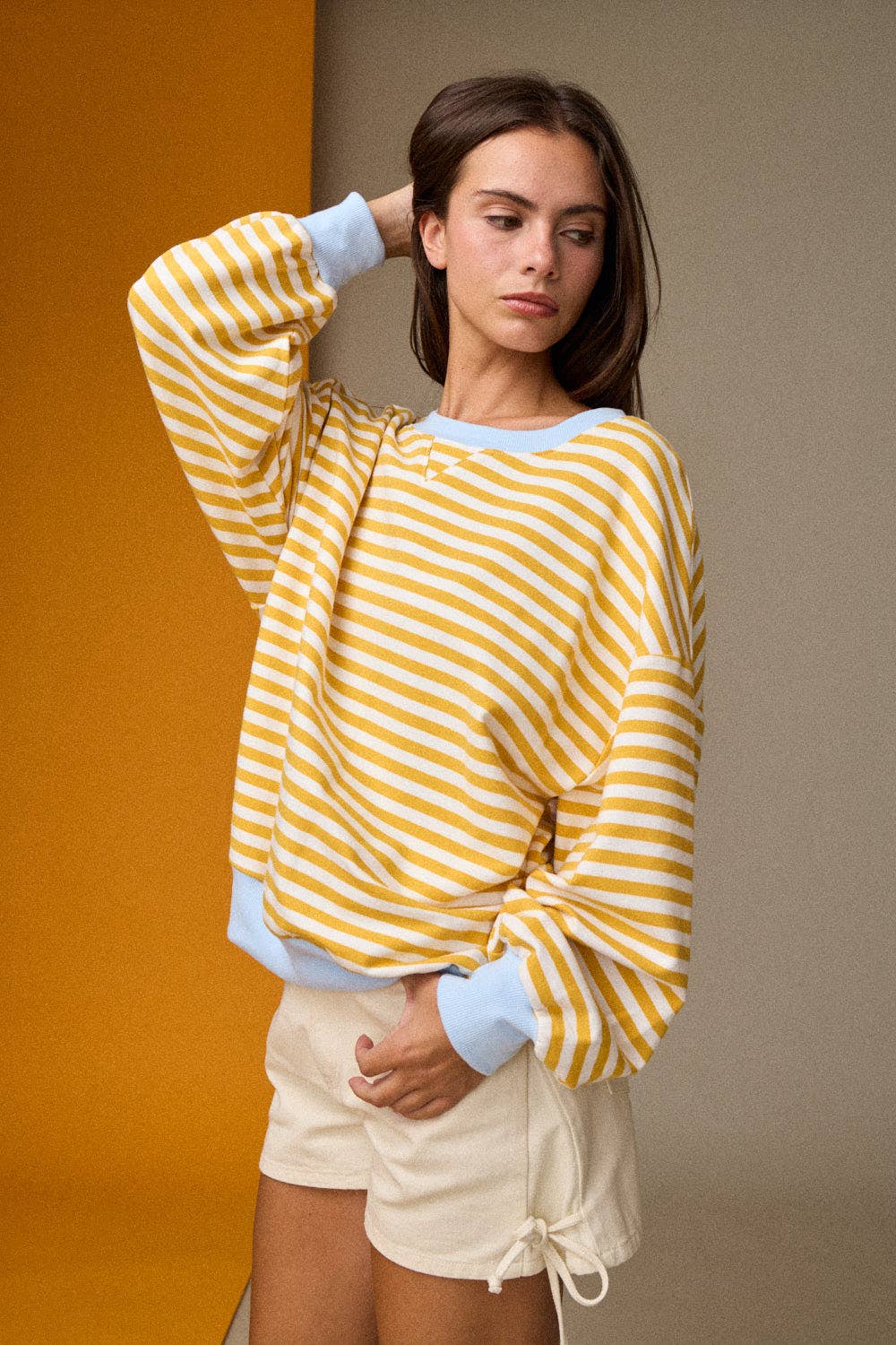 Striped Relaxed Fit Pullover: Yellow