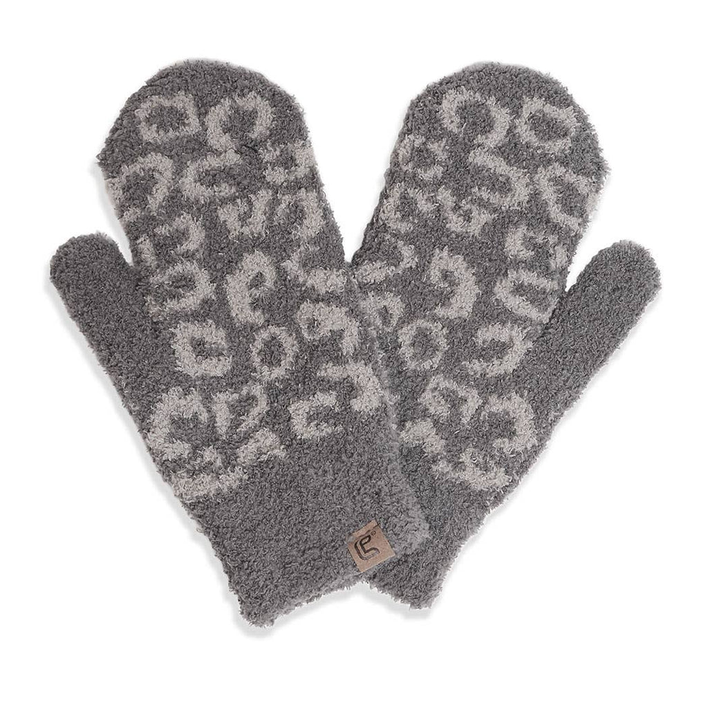 Winter Leopard Print Flush Mittens