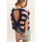 Striped Open Back Top: BLUSH & NAVY