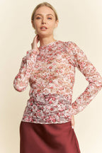 FLORAL LACE MESH TOP: PINK