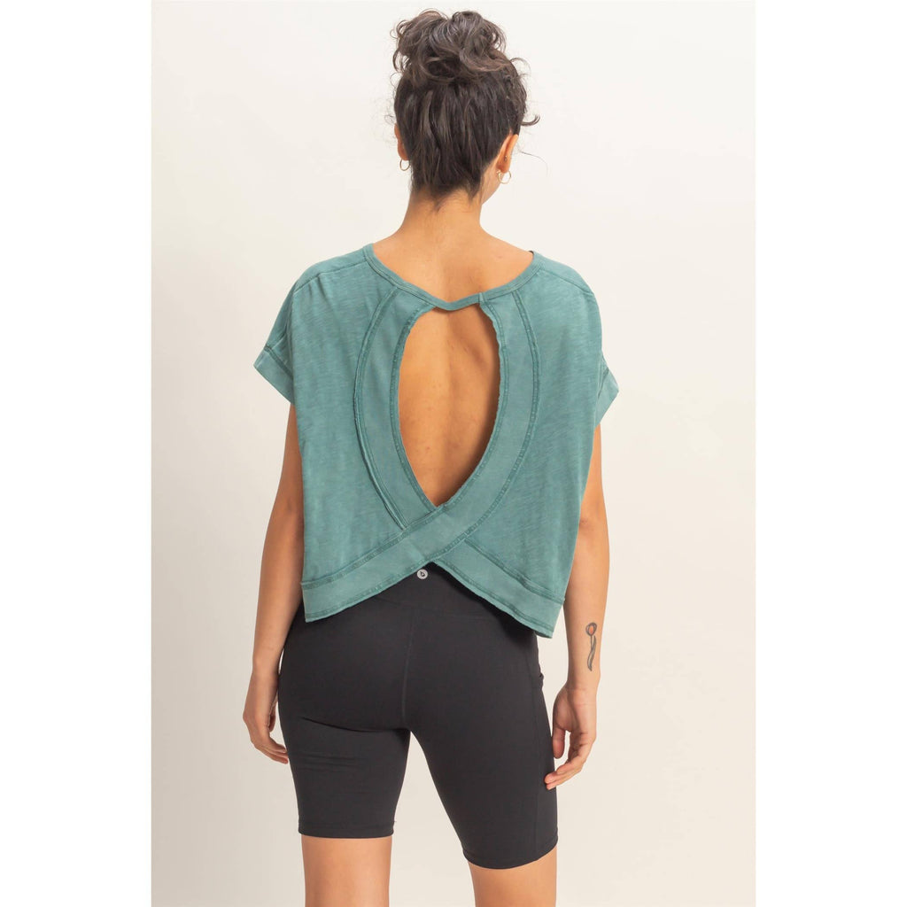 Acid Washed Teal Open Back Top