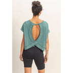 Acid Washed Teal Open Back Top