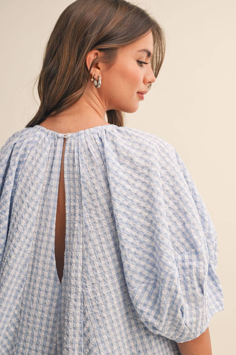 GINGHAM ROMPER: BABY BLUE