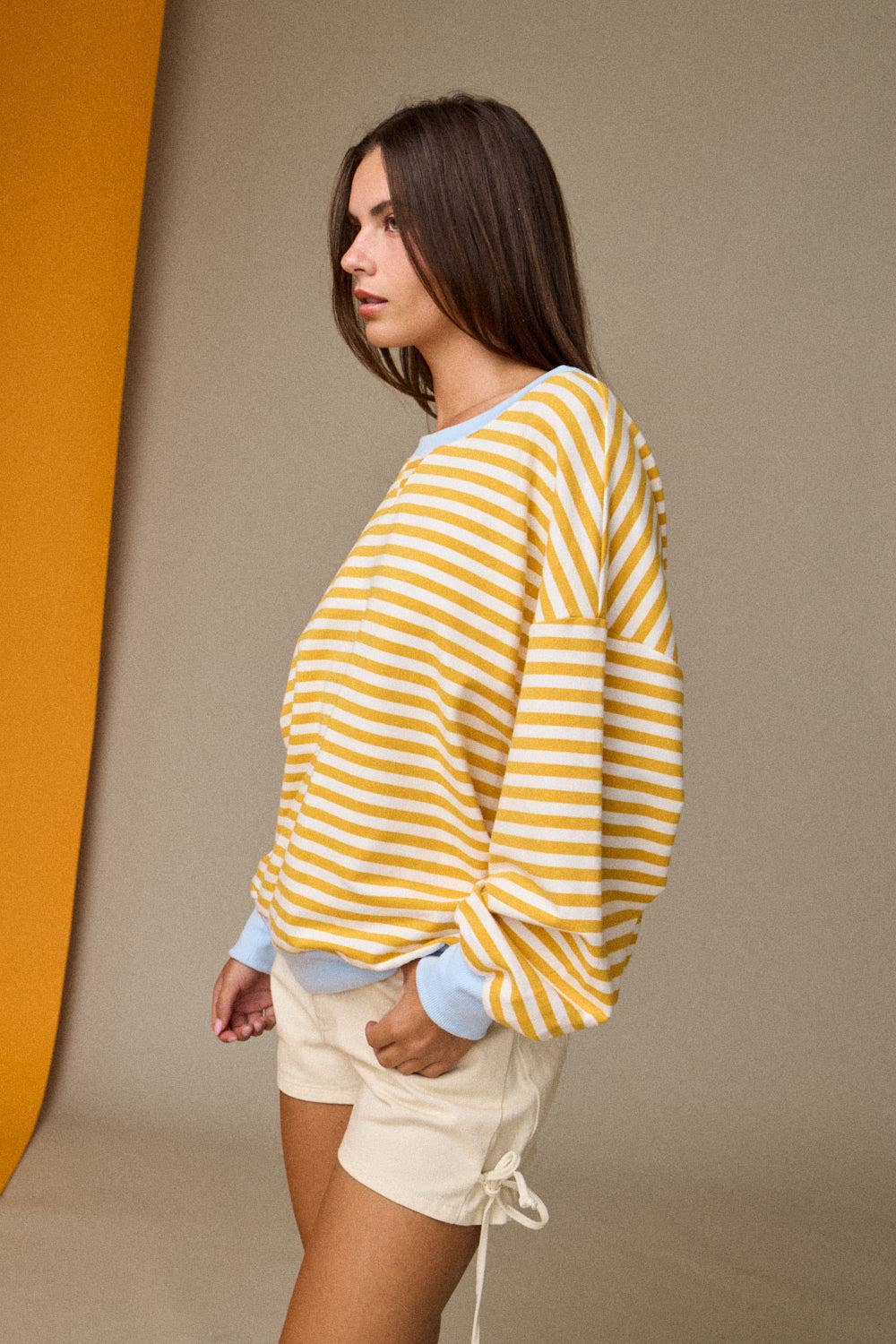 Striped Relaxed Fit Pullover: Yellow
