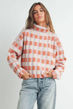 Check Turtleneck Sweater Taupe