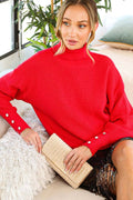 Pearl Button Knitted Sweater:Red
