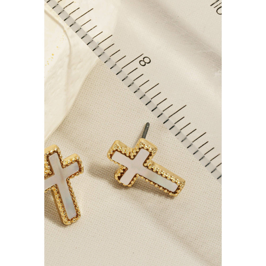 Flat Pearl Cross Stud