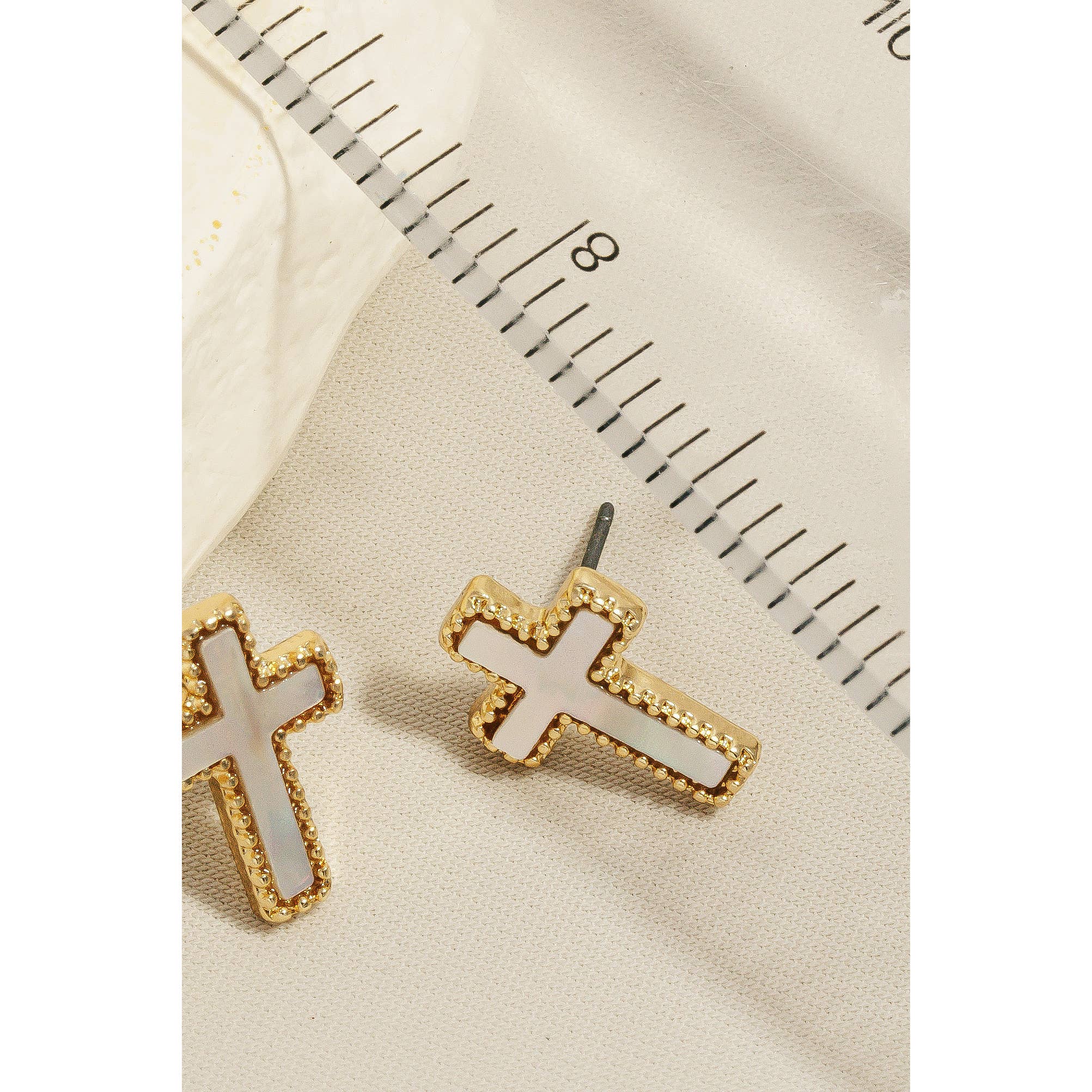 Flat Pearl Cross Stud