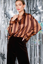 Striped Satin Top Mocha/Brown