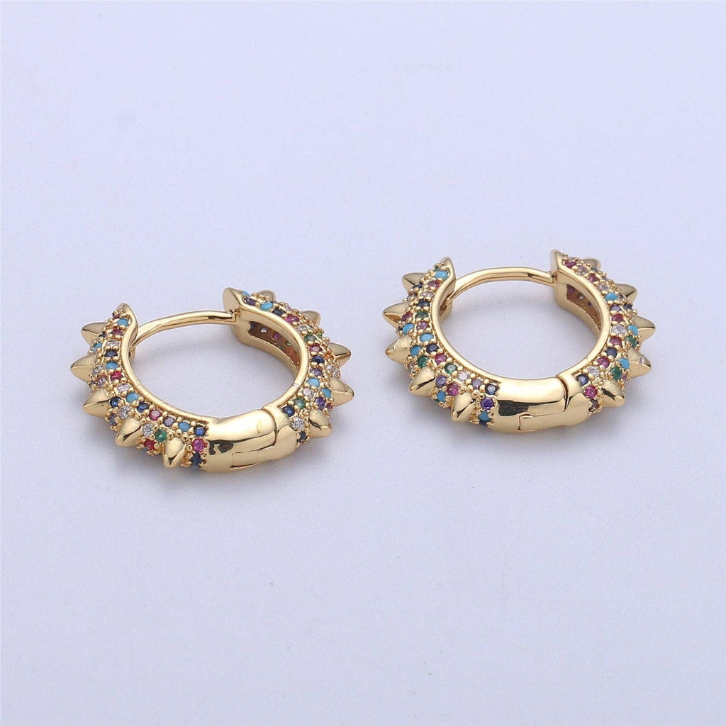 Gold CZ Spike Hoops