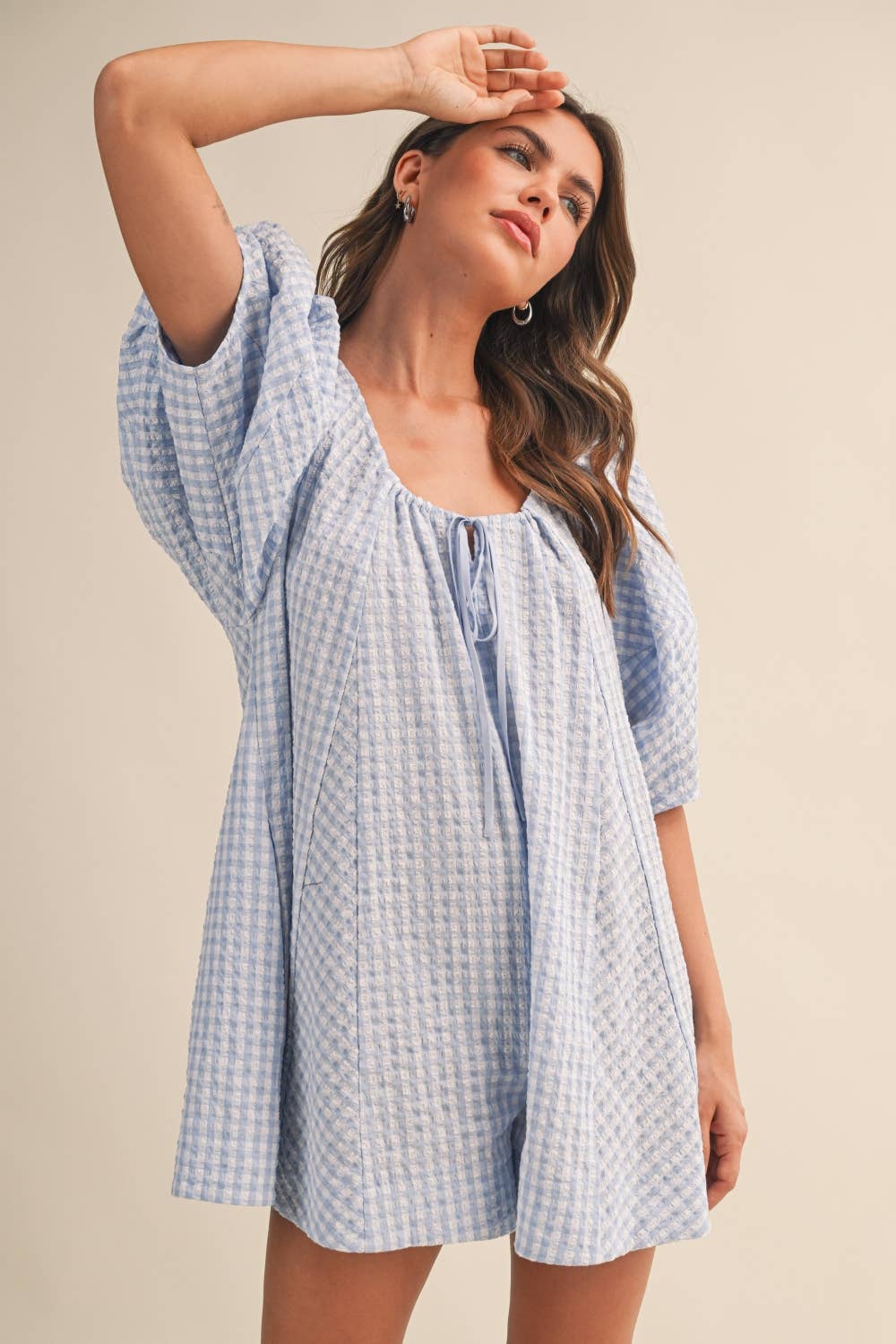 GINGHAM ROMPER: BABY BLUE