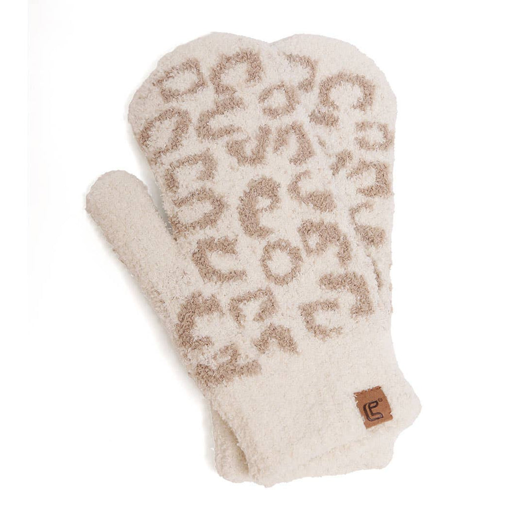 Winter Leopard Print Flush Mittens