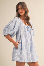 GINGHAM ROMPER: BABY BLUE