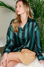 Striped Satin Top Mocha/Brown