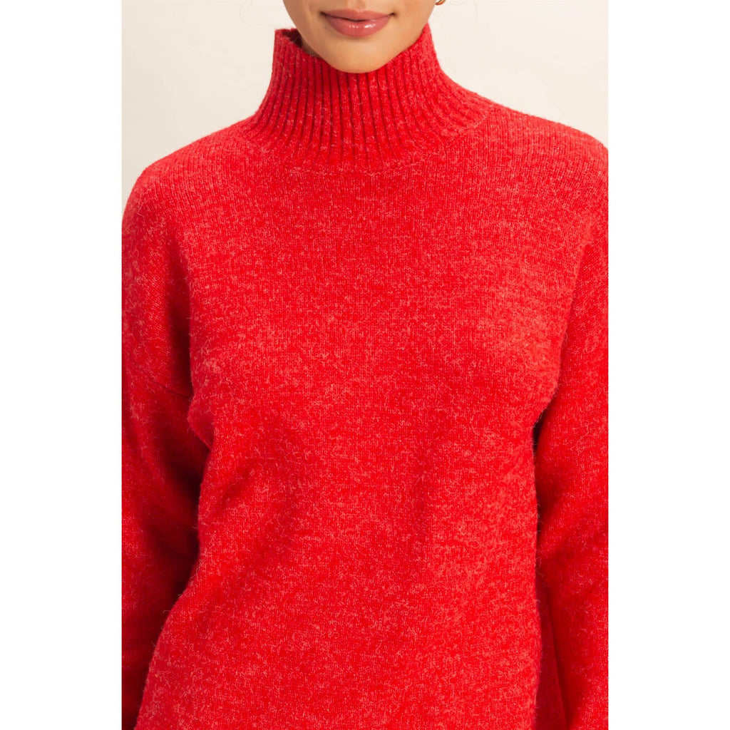 High Neck Sweater Mini Dress: Red