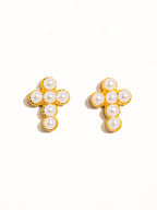 Telo 18K Non-Tarnish Pearl Cross Stud: White