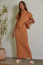 Knit Mock Neck Top:Pumpkin