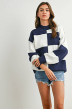 Trendy Checkered Sweater -TAUPE / IVORY