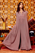 Wide Leg Satin Jumpsuit Mauve