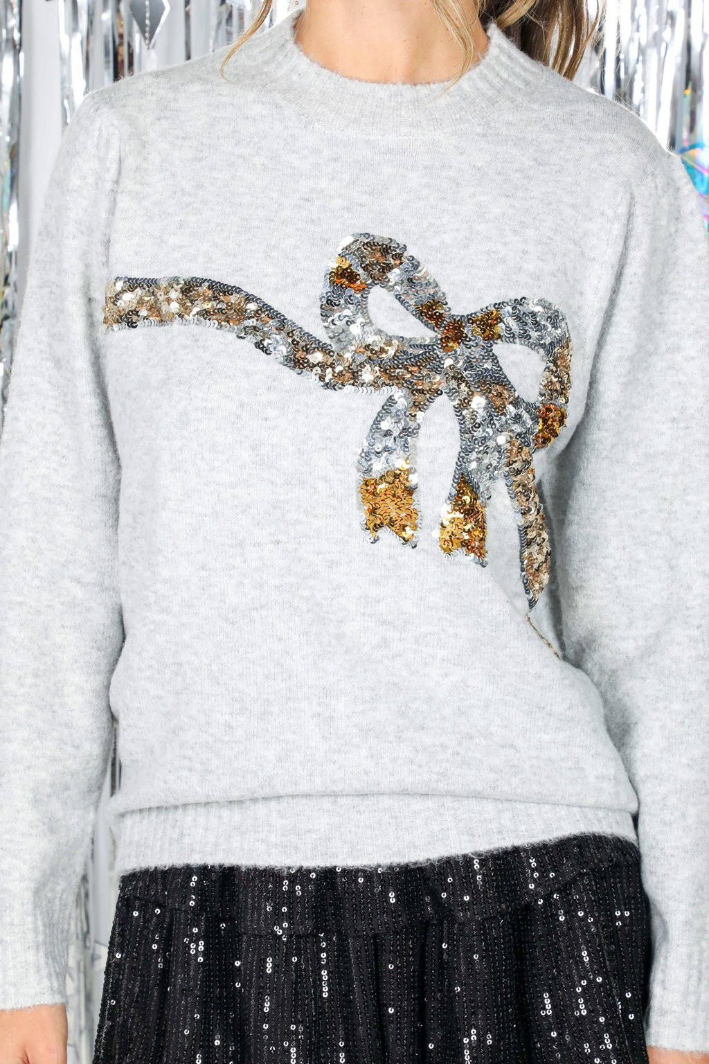 Sparkling Bow Sequin Sweater