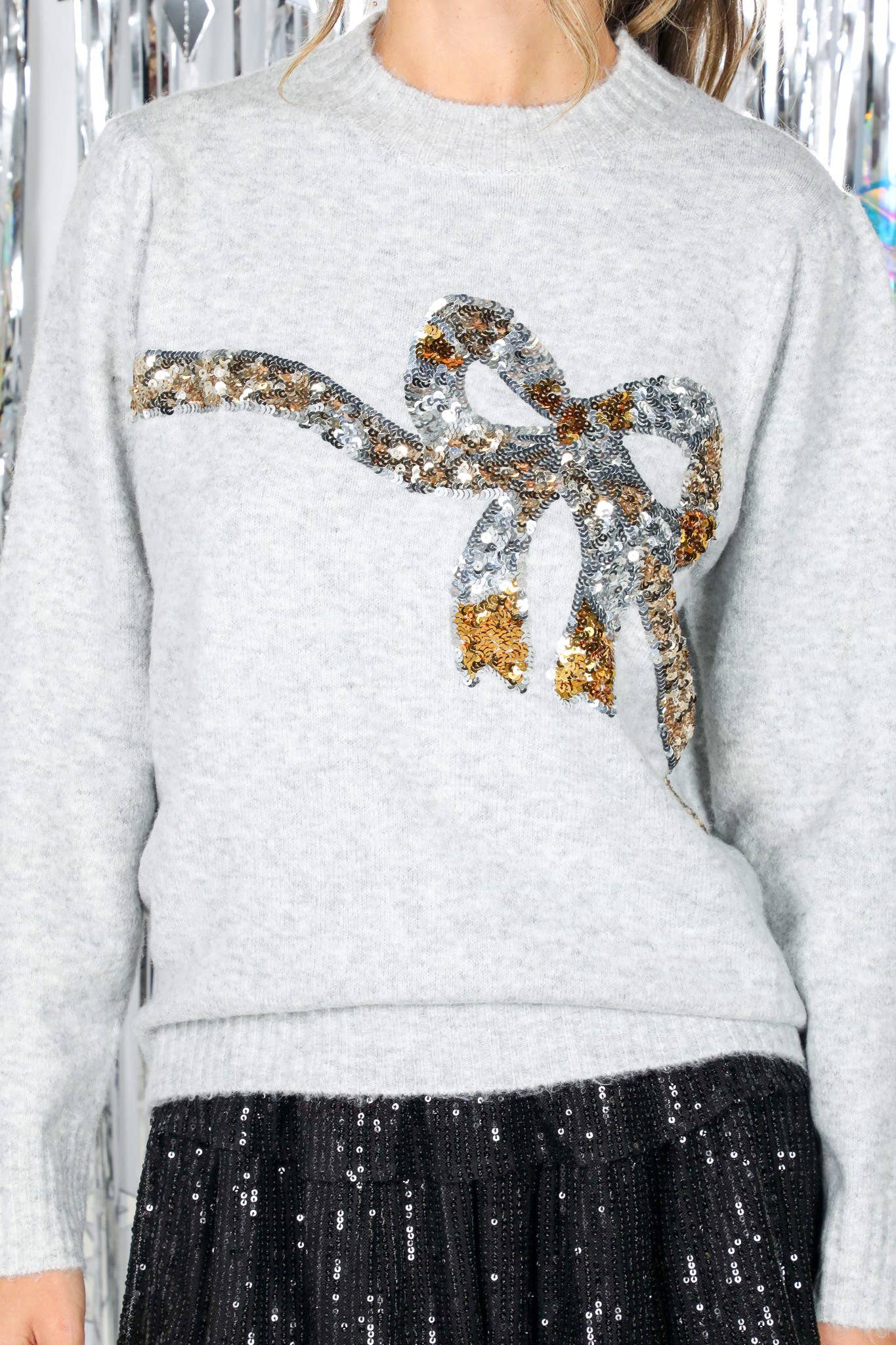 Sparkling Bow Sequin Sweater