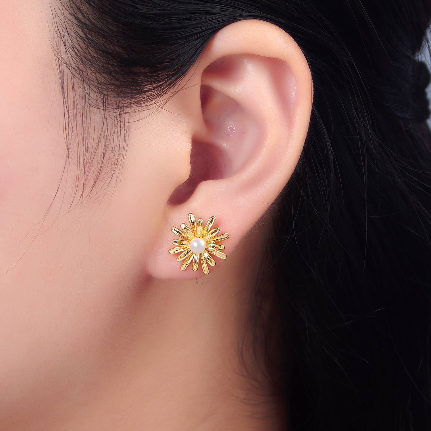 Gold Filled Pearl Sunflower Studs