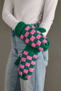 Green & Pink Checkered Mittens