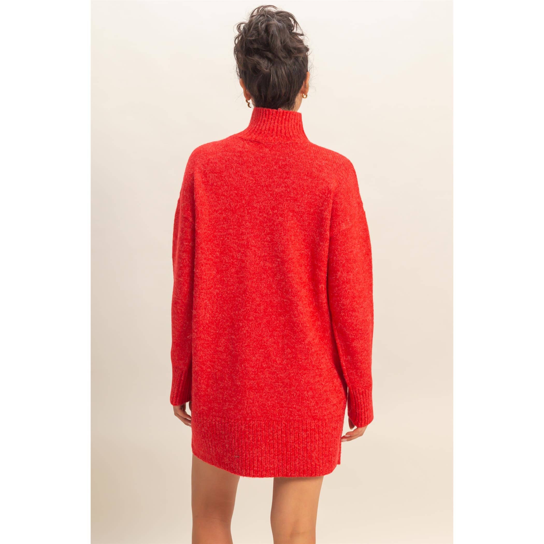 High Neck Sweater Mini Dress: Red