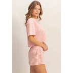 Blue Striped Crew Neck Short Set