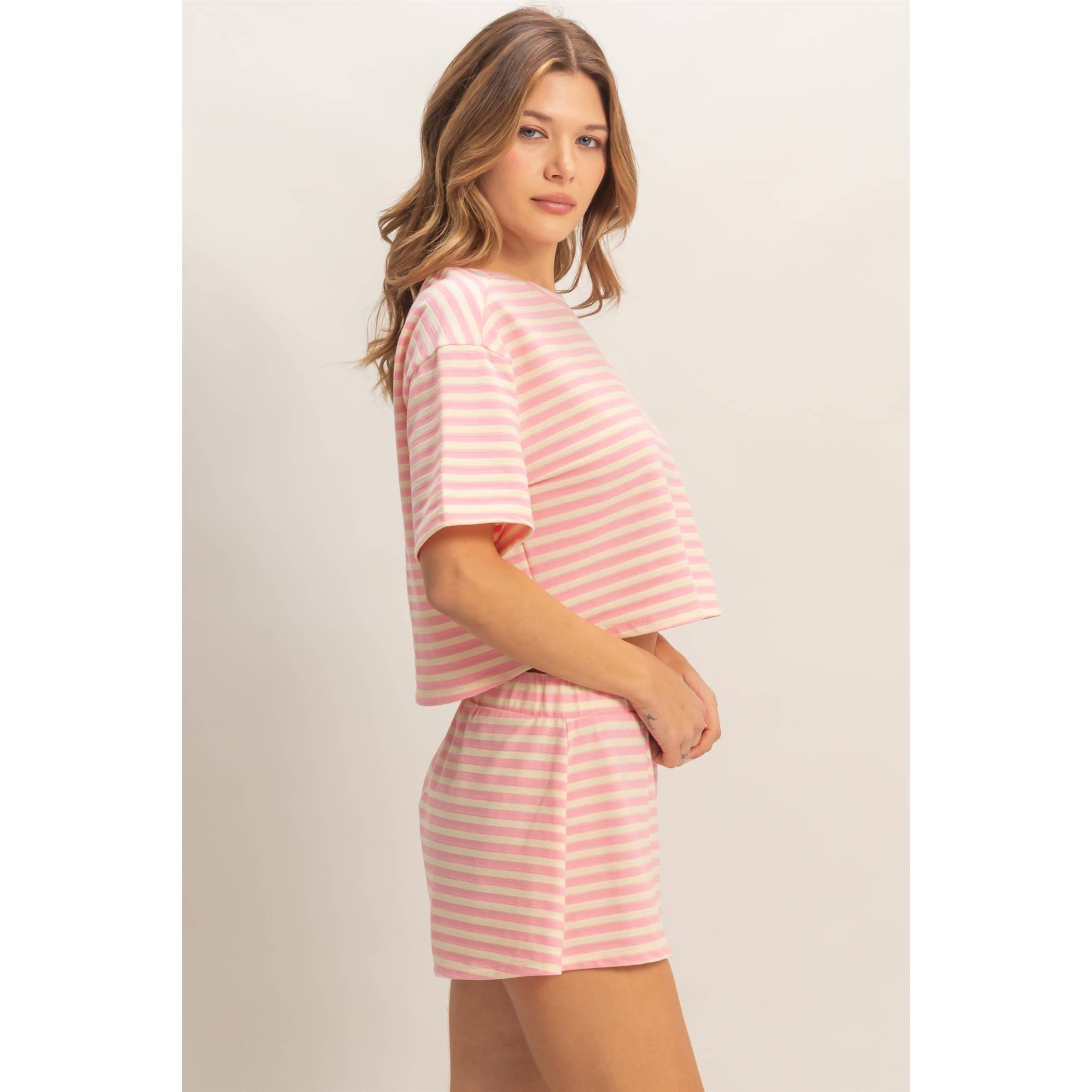 Blue Striped Crew Neck Short Set