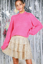 Glitter Mock Neck Knitted Sweater