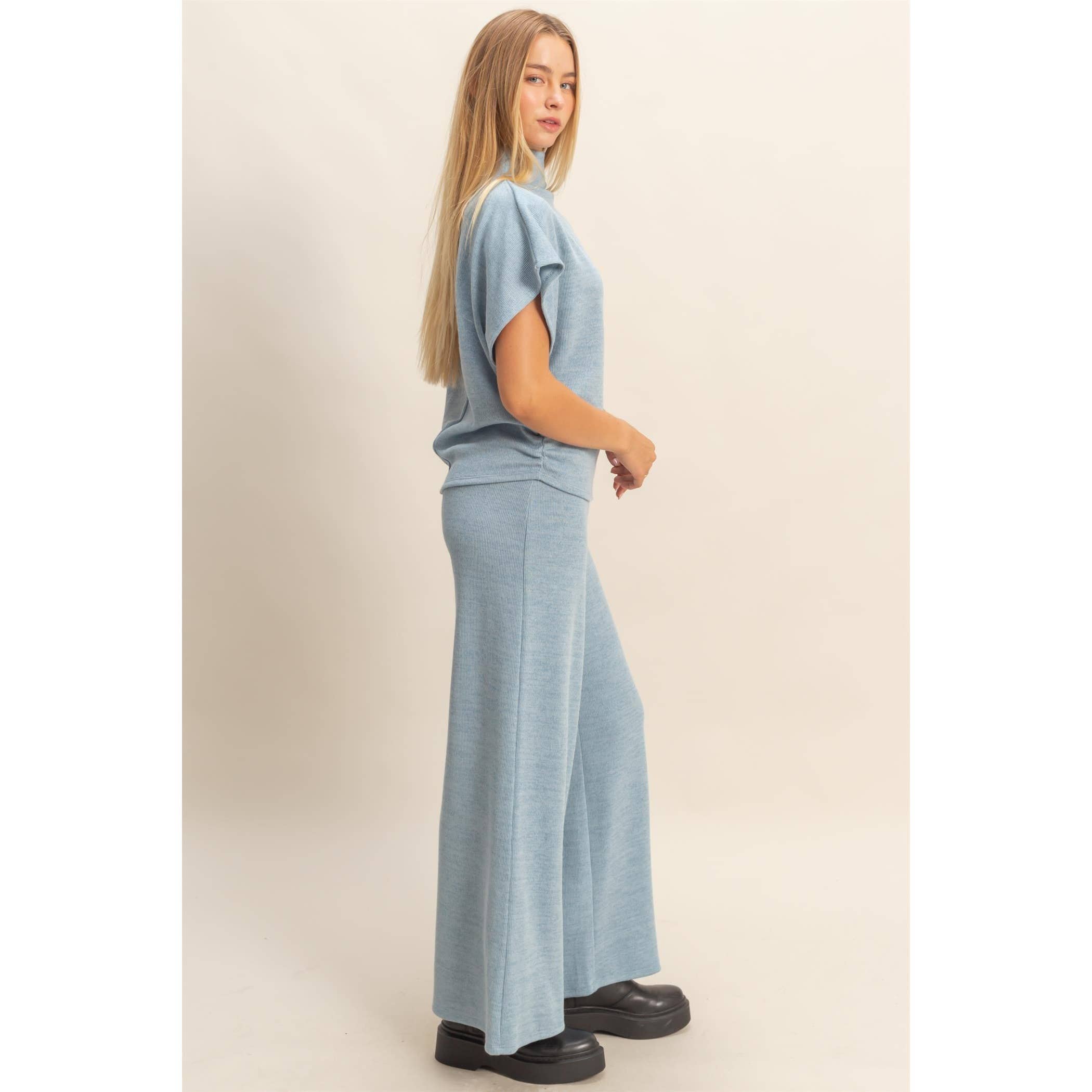 Mock Neck Top And Pants Set: Beige