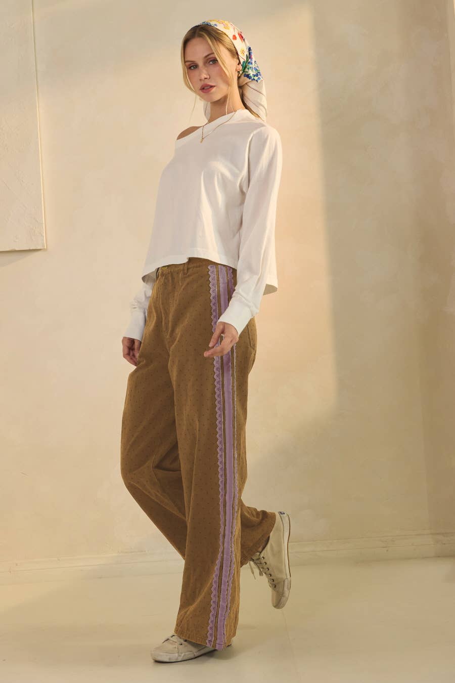 Acid Washed Polka Dot Denim Pants