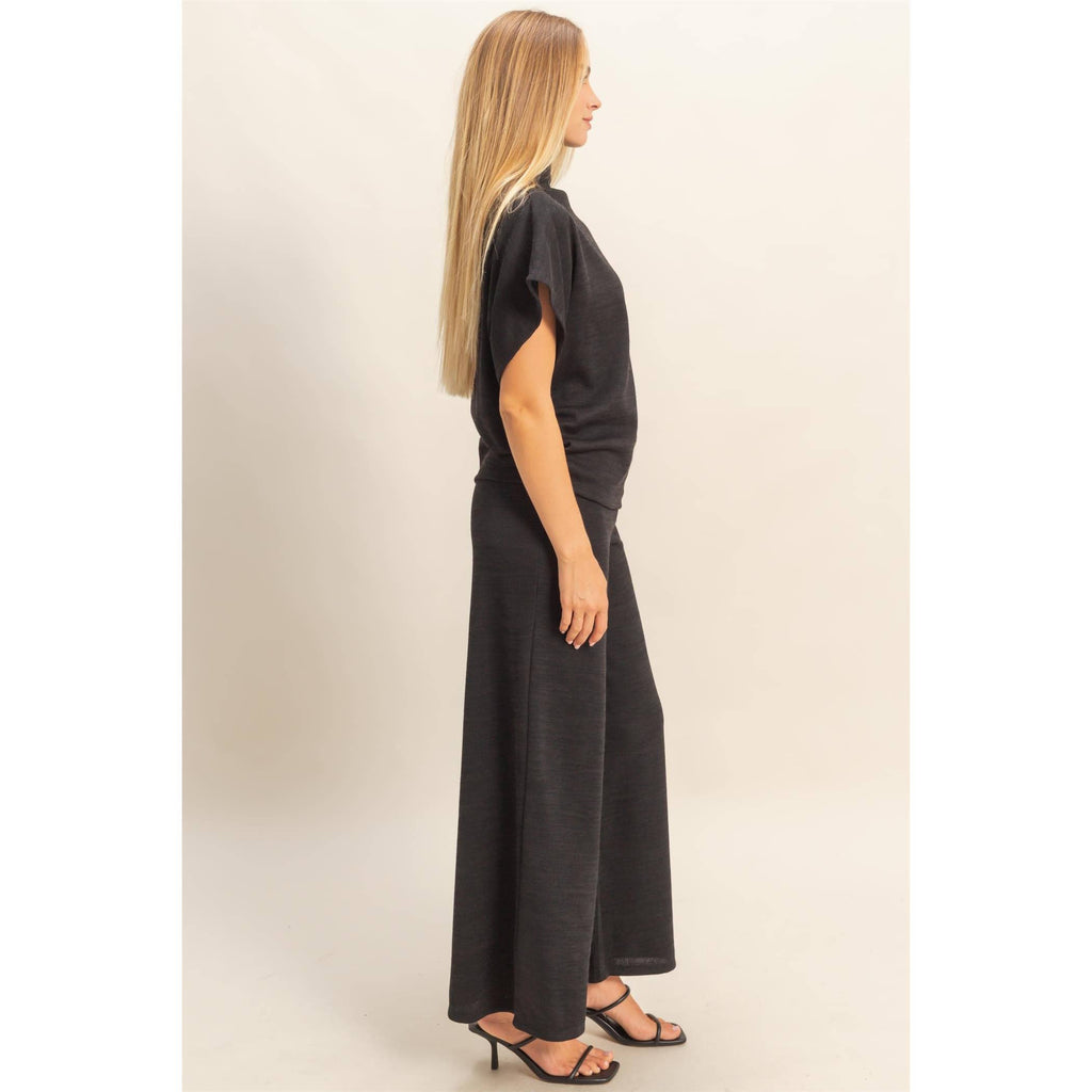 Mock Neck Top And Pants Set: Beige