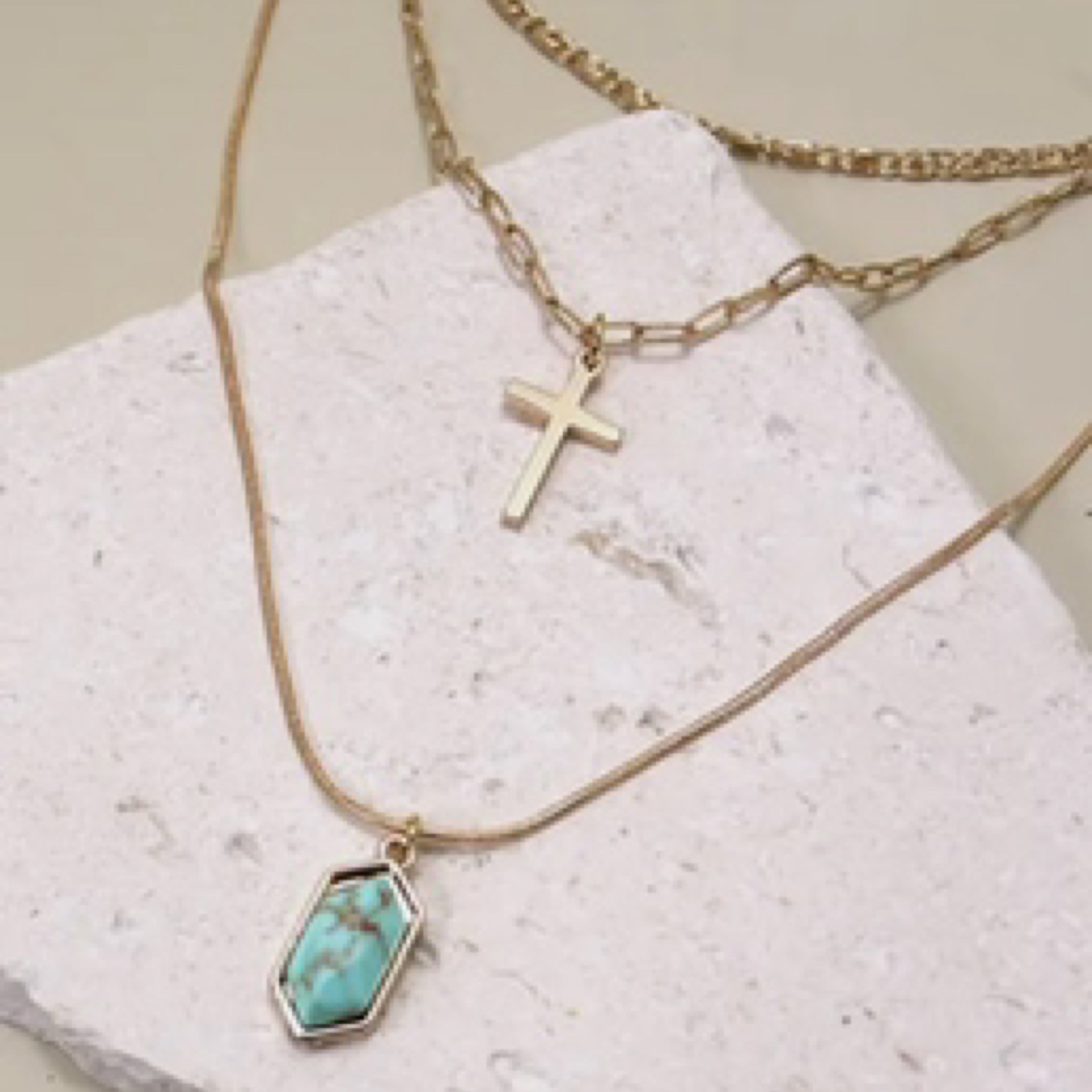 Turquoise Layered Cross Necklace