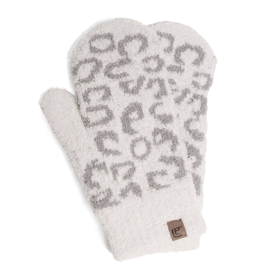 Winter Leopard Print Flush Mittens