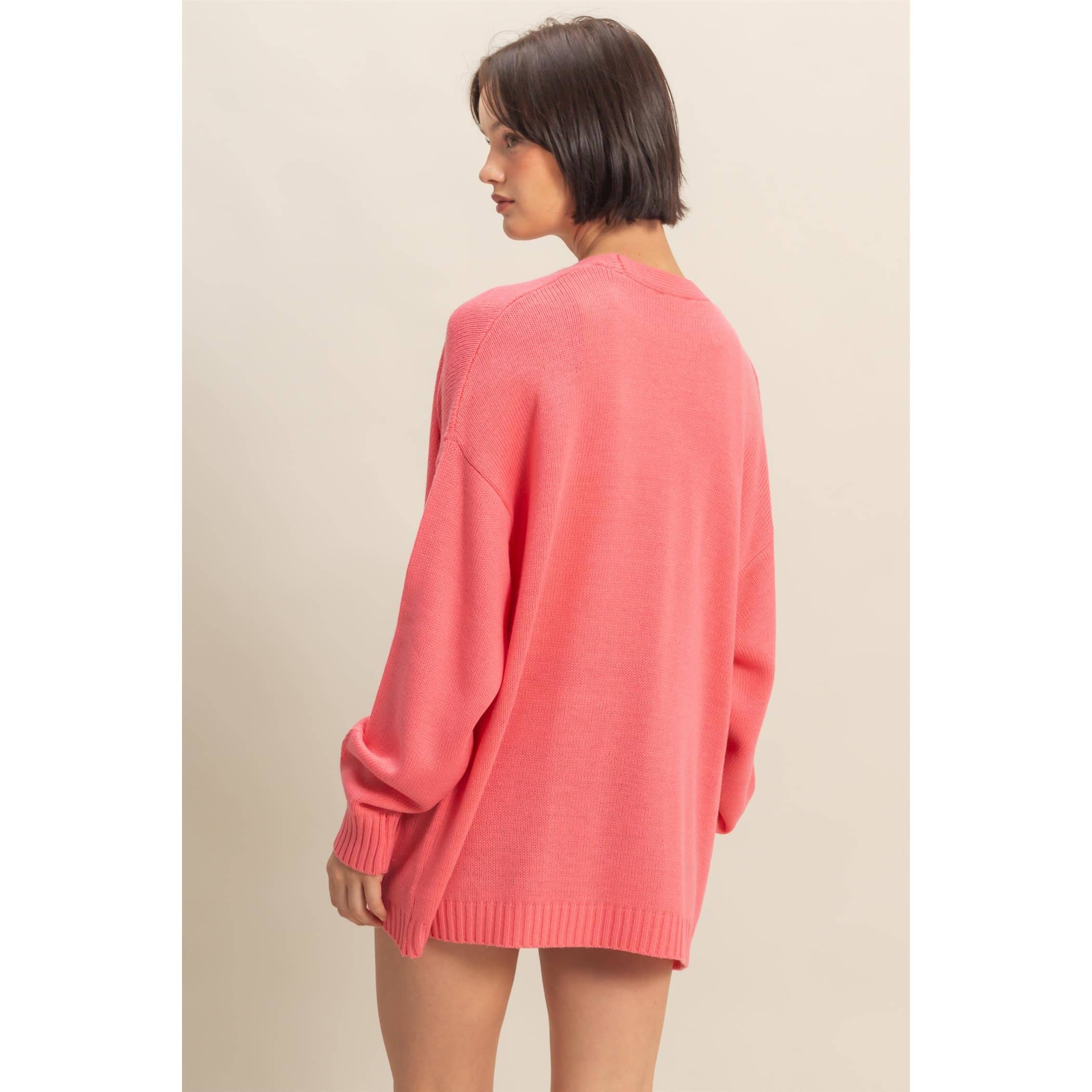 Oversized Cardigan Sweater: PINK