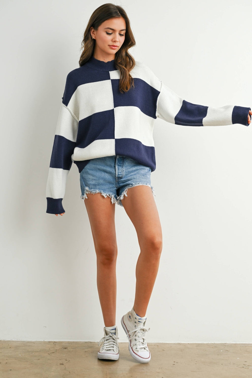 Trendy Checkered Sweater -TAUPE / IVORY