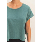 Acid Washed Teal Open Back Top