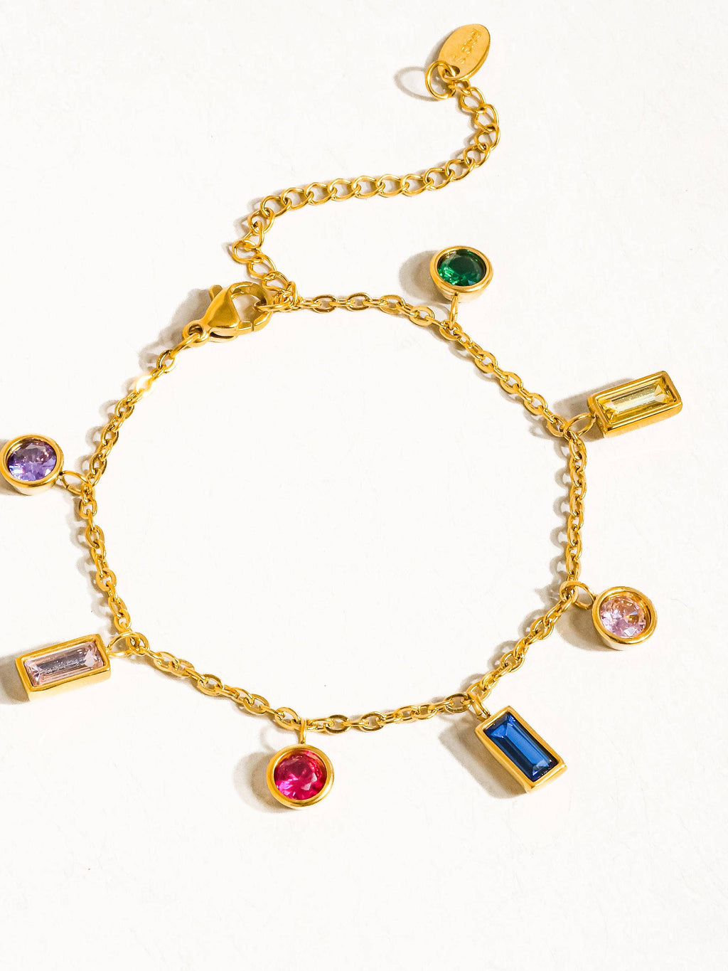 Sydney 18K Gold Non-Tarnish Multi CZ Tassel Bracelet: Multi-Colored