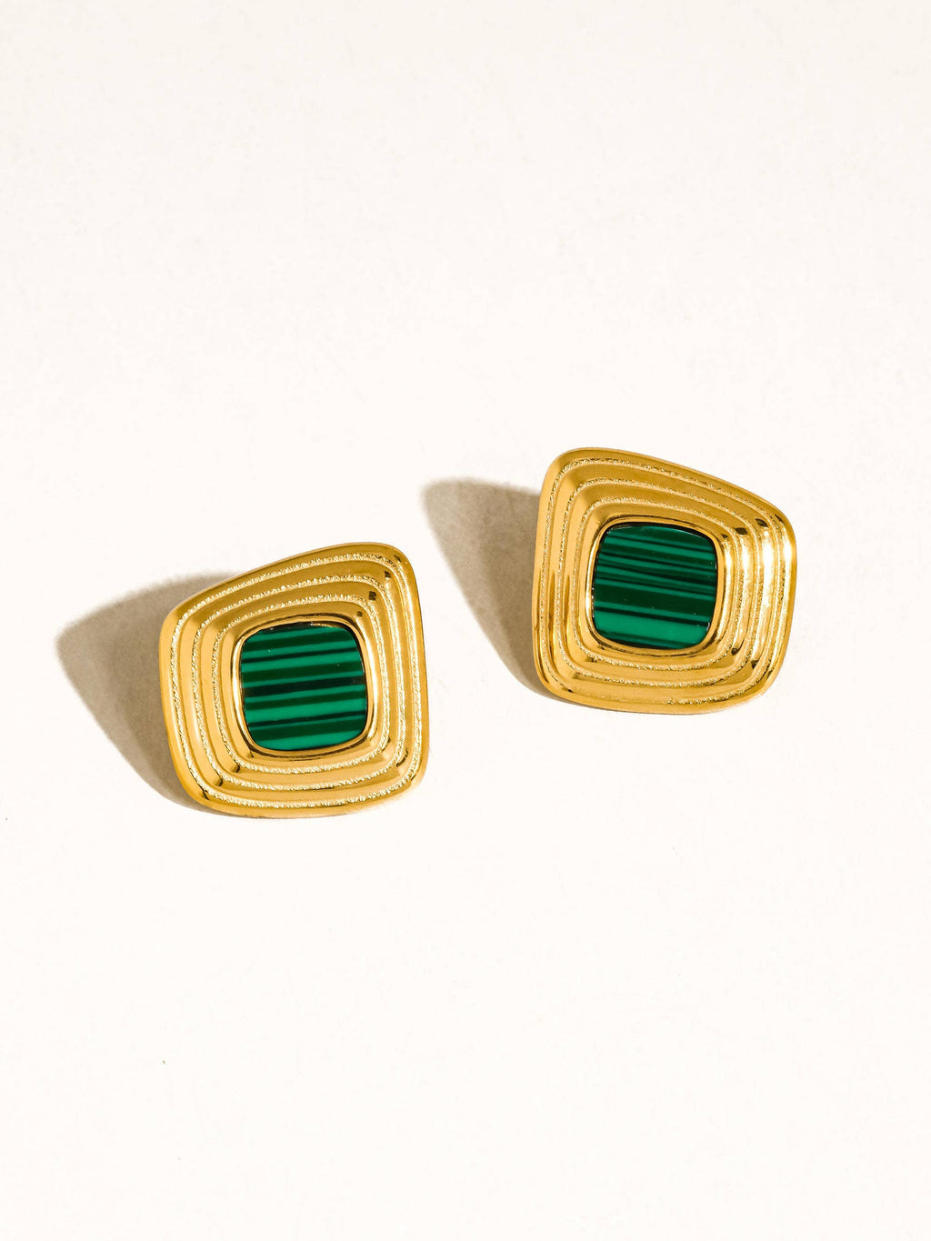 Solenne Non-Tarnish Square Earrings:Green