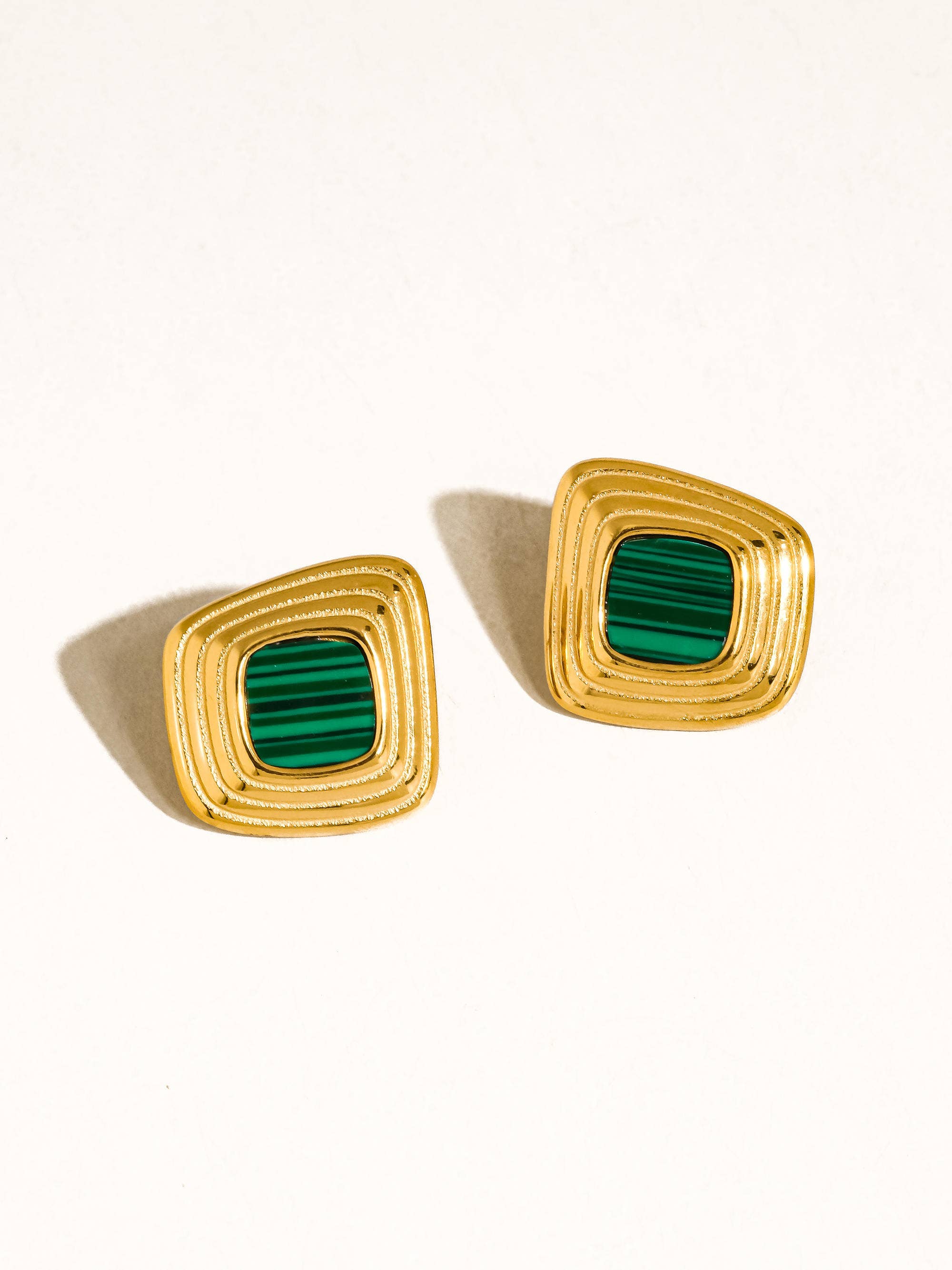 Solenne Non-Tarnish Square Earrings:Green