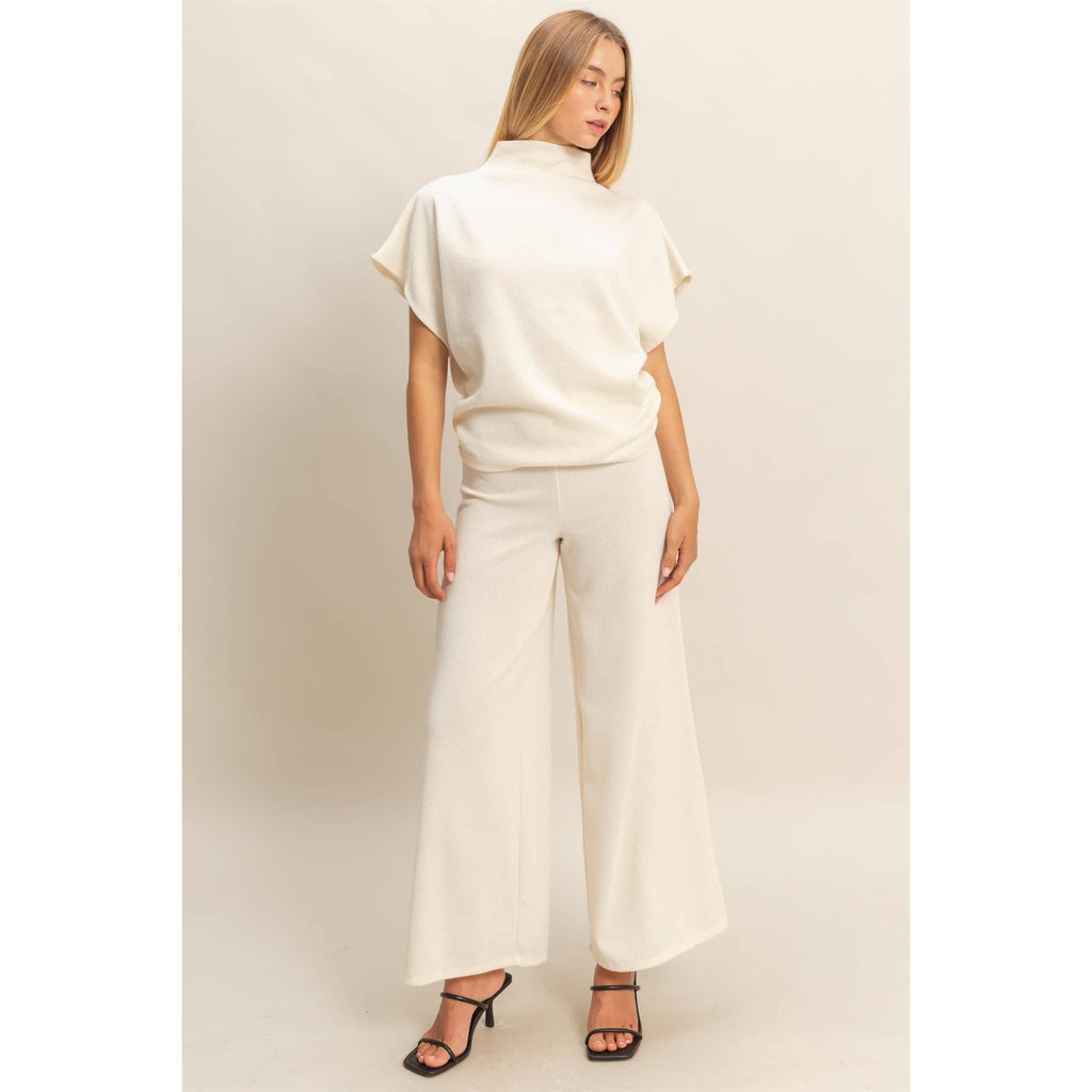 Mock Neck Top And Pants Set: Beige