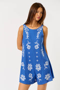 Linen Floral Embroidered Romper