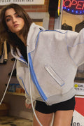 Contrast Seam Jacket ASH GREY/BLUE